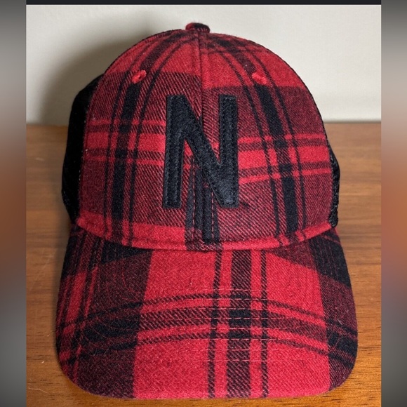 Nebraska Huskers Legacy Red Black Plaid Trucker Snap Black Hat Cap - Picture 1 of 14